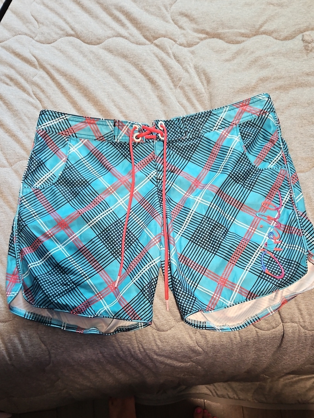 79. O'Neill Women's Blue Plaid Swim Shorts